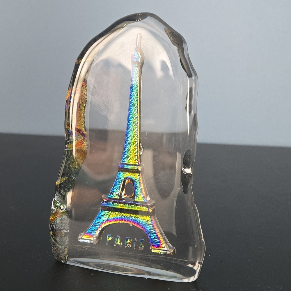 Paris France Souvenir Etched 3D Crystalex Glass Eiffel Tower Paperweight Decor